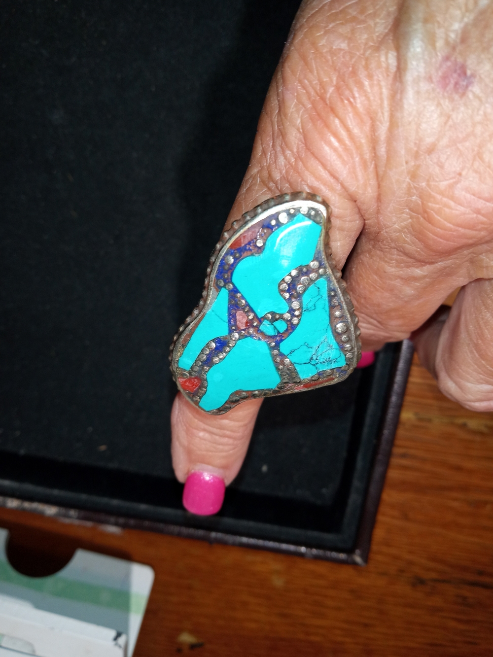 Turquoise Inlay Statement Ring - Blue Turquoise Design - Picture 2 of 4